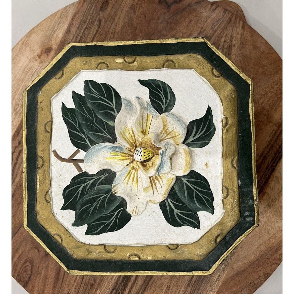 Vintage Hand Painted Decor Trinket Box Rustic Primitive Magnolia Flower Gifts 7"